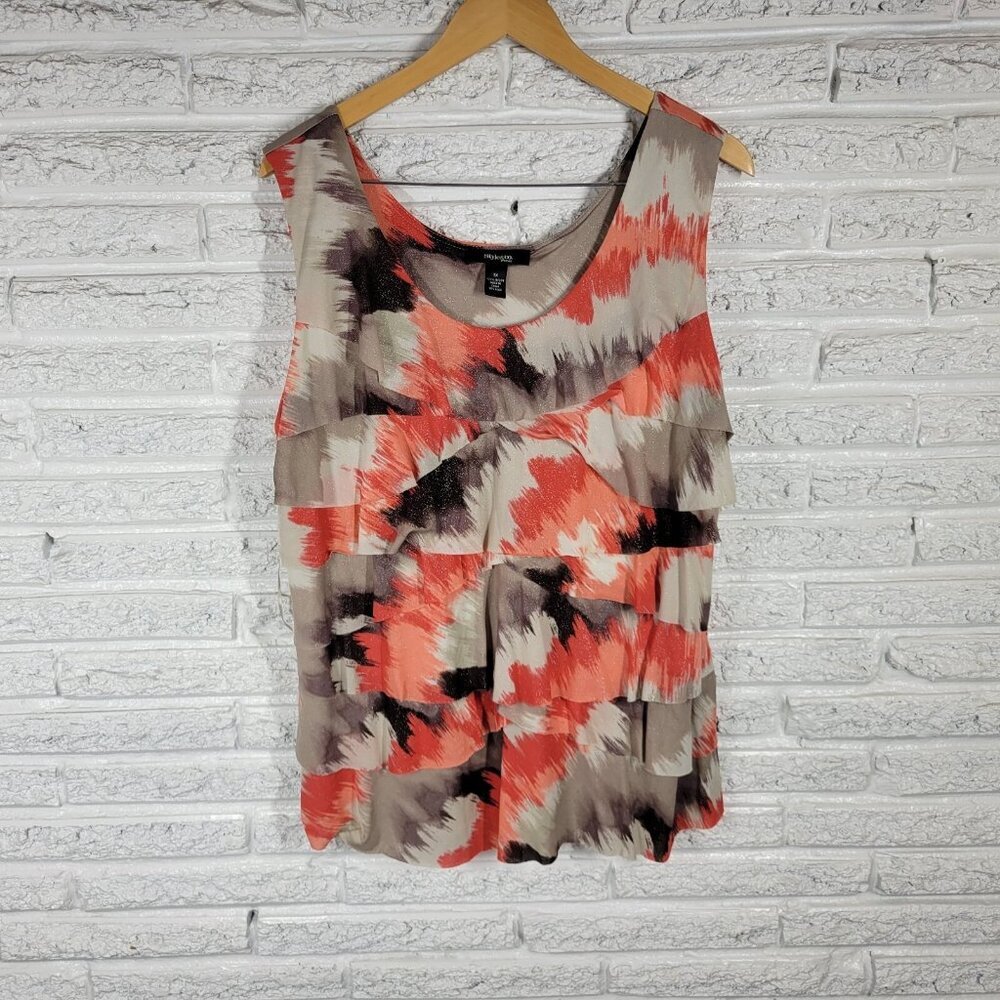 Style Co Women's 1X Plus Pink Watercolor Sleeveless Round Neck Tank Top WAT19E